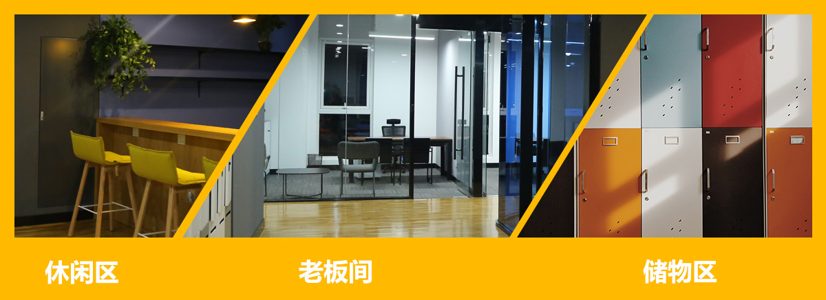 休闲区、老板区、储物区
